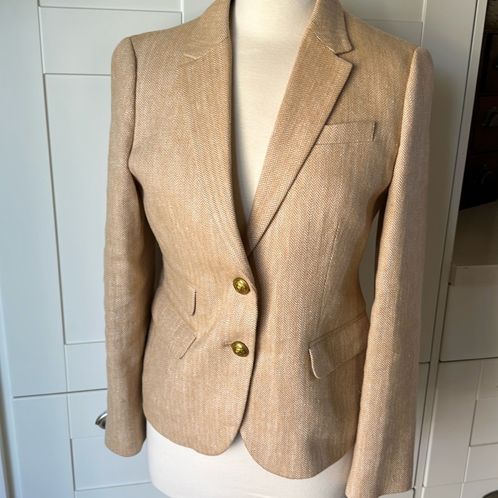 J.crew Classic Carmel & Cream Blazer with pinstriped interior